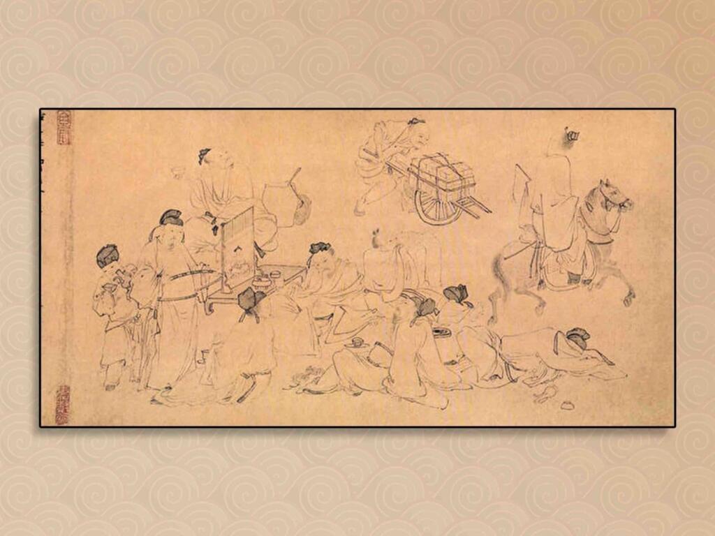 Hình: Ẩm trung Bát Tiên trong tranh "Cổ hiền thi ý đồ" của Đỗ Cẩn đời Minh. (Ảnh: miền công cộng)